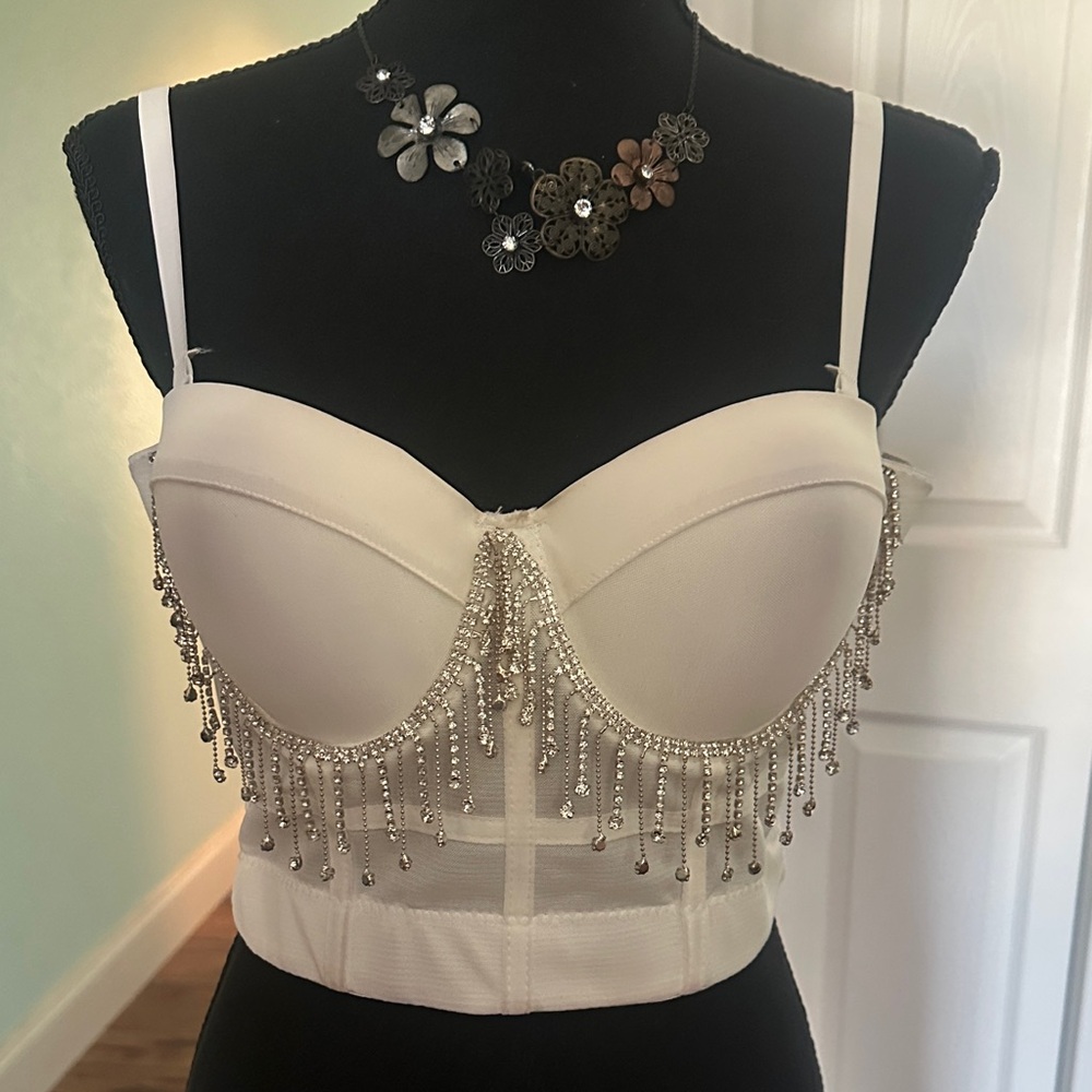 Papaya White Beaded Crop Top